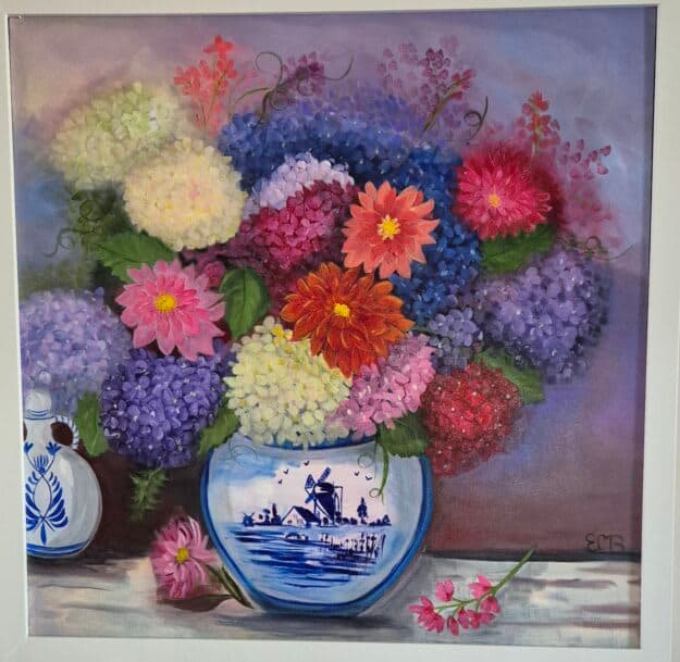 Hydrangea, Dahlia, and Delft Nostalgia
