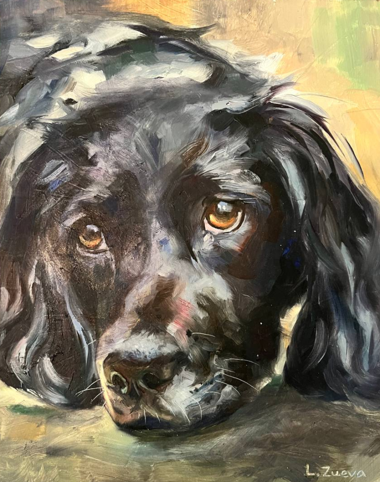 portrait of setter dog oil paining by Lana Zueva