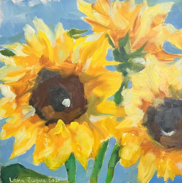 sunflowers painting by Lan Zueva