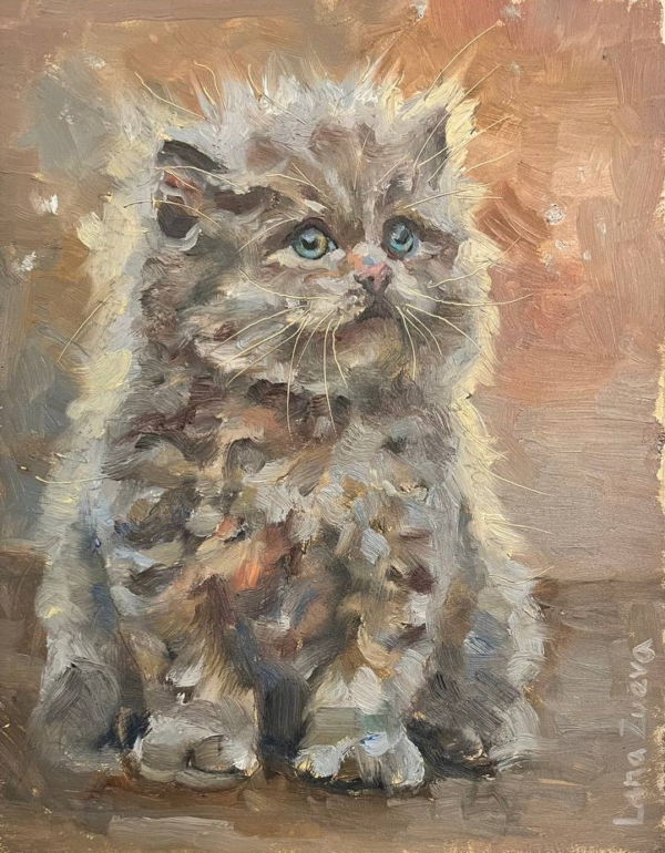 Fluffy kitten oil paining by Lana Zueva