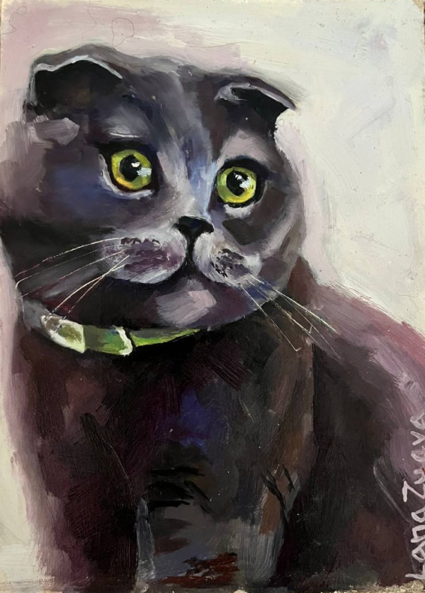 russina blue cat painting by lanan zueva