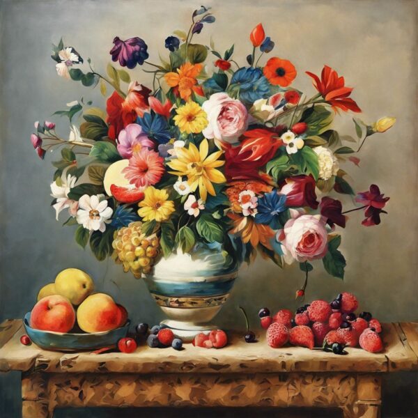 Flowers and the fruits art print poster