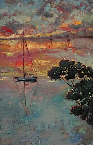 Sunset bay painting
